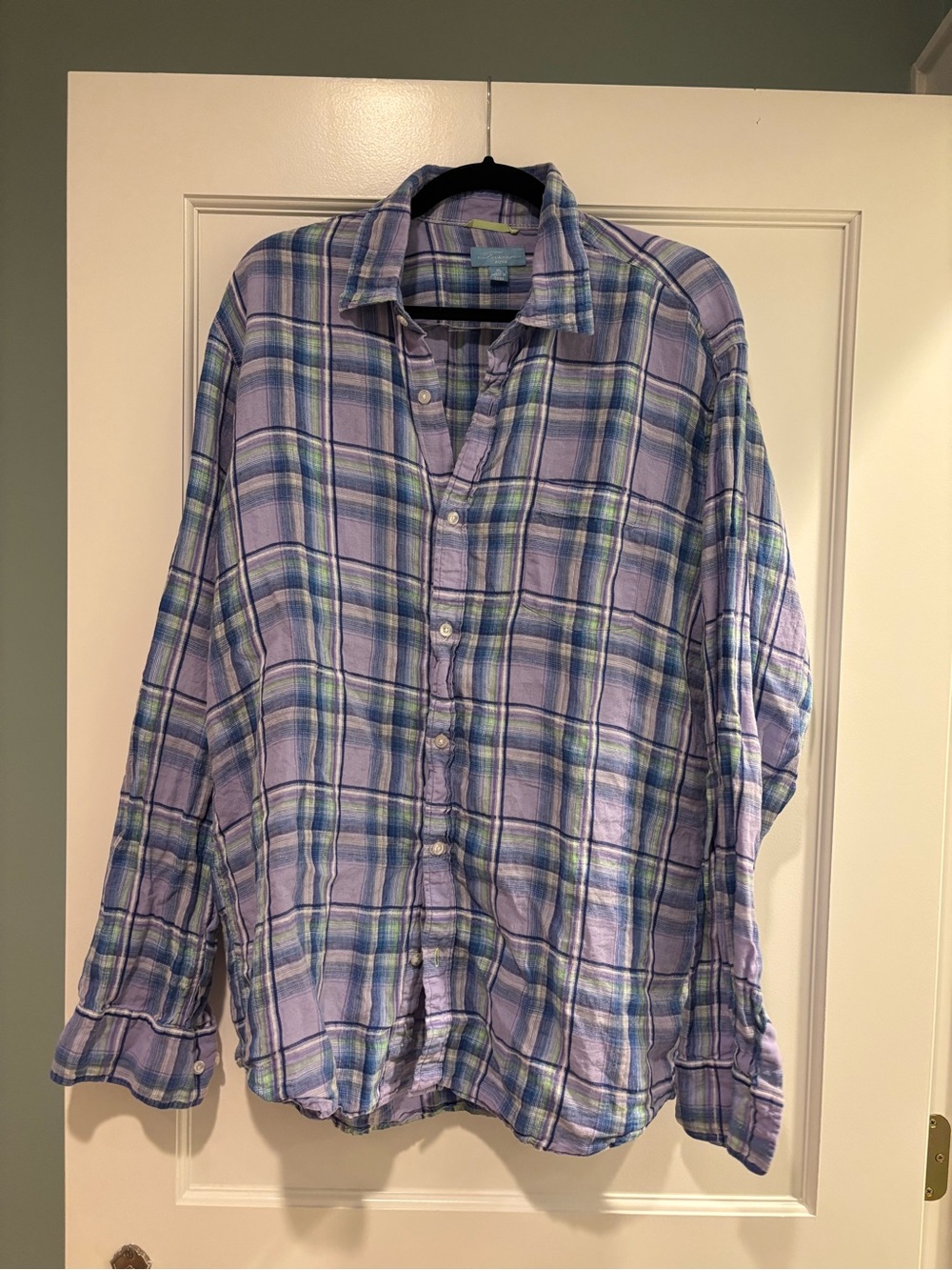 Men's Lavender Plaid Button-Down Shirt with Blue & Green Accents